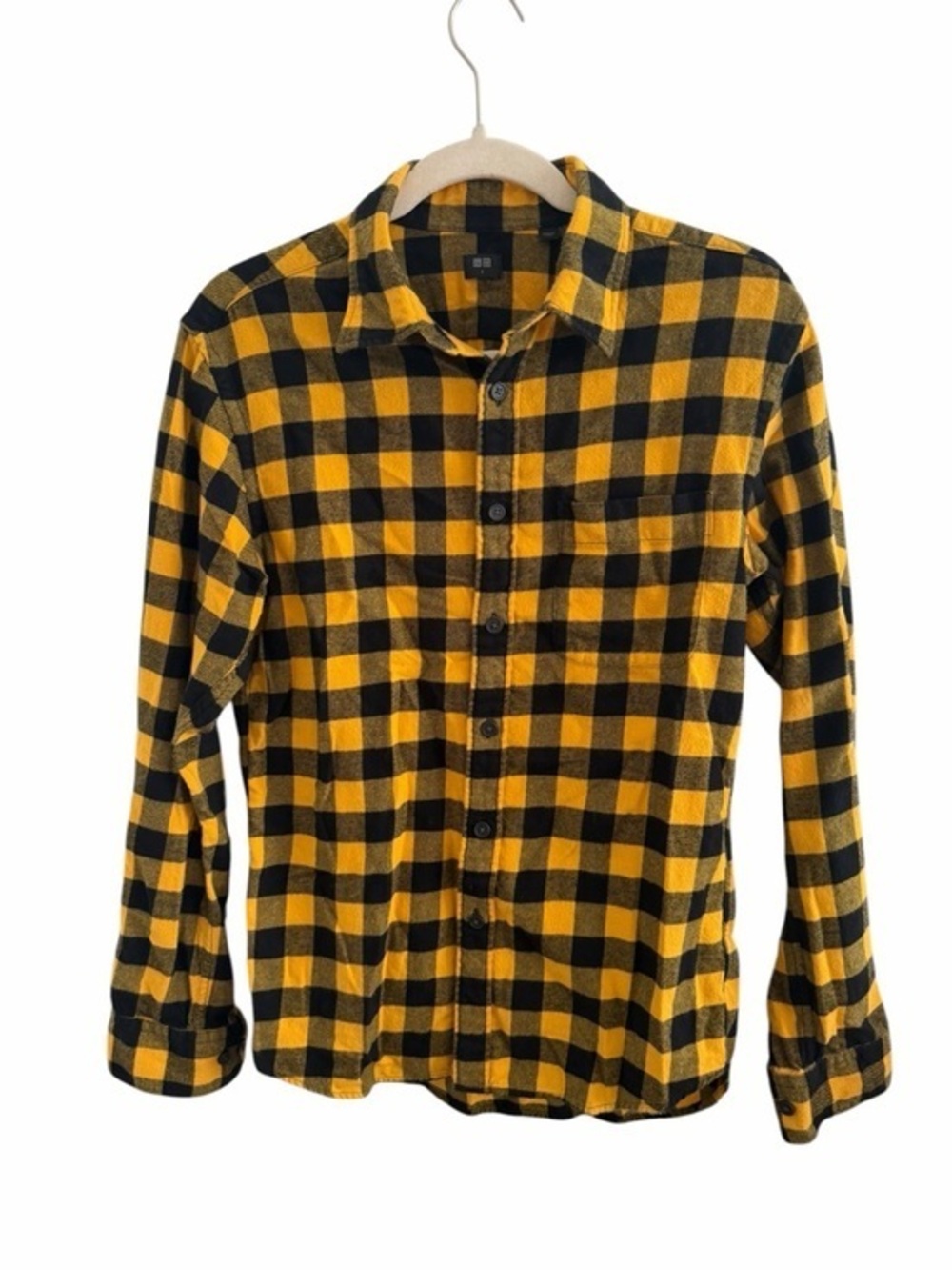 Uniqlo Yellow and Black Check Button-Down Shirt Mens Small Buffalo Lumber Jack
